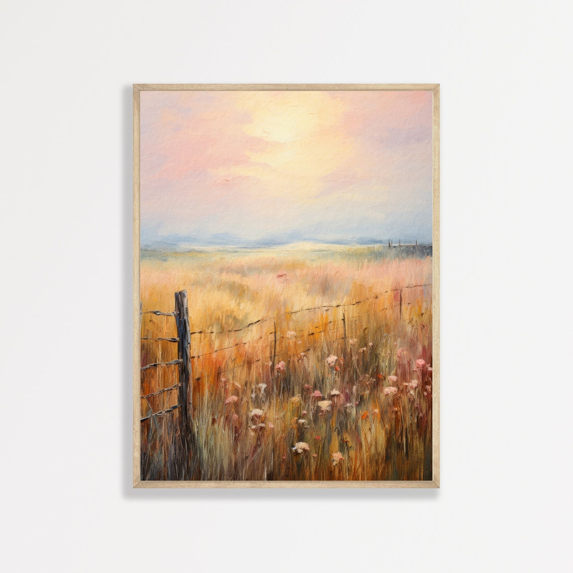 Farm Pasture Print Vintage Moody Landscape Painting Antique Farmhouse Decor Rustic Cottage Wall Art P 665
