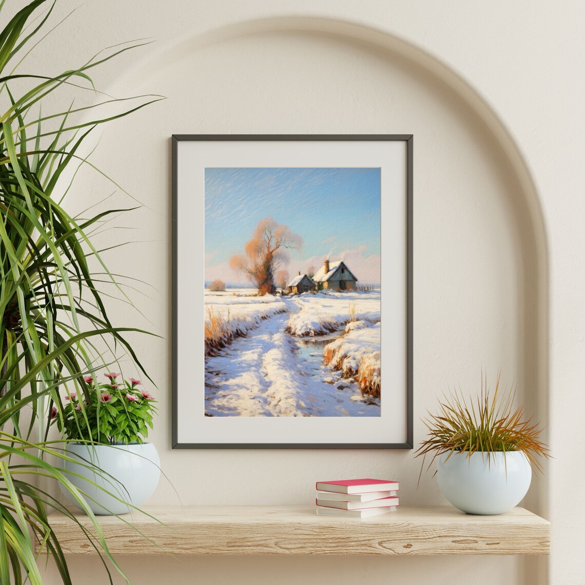 Countryside Snow Vintage Country Landscape Art Print - Image 2