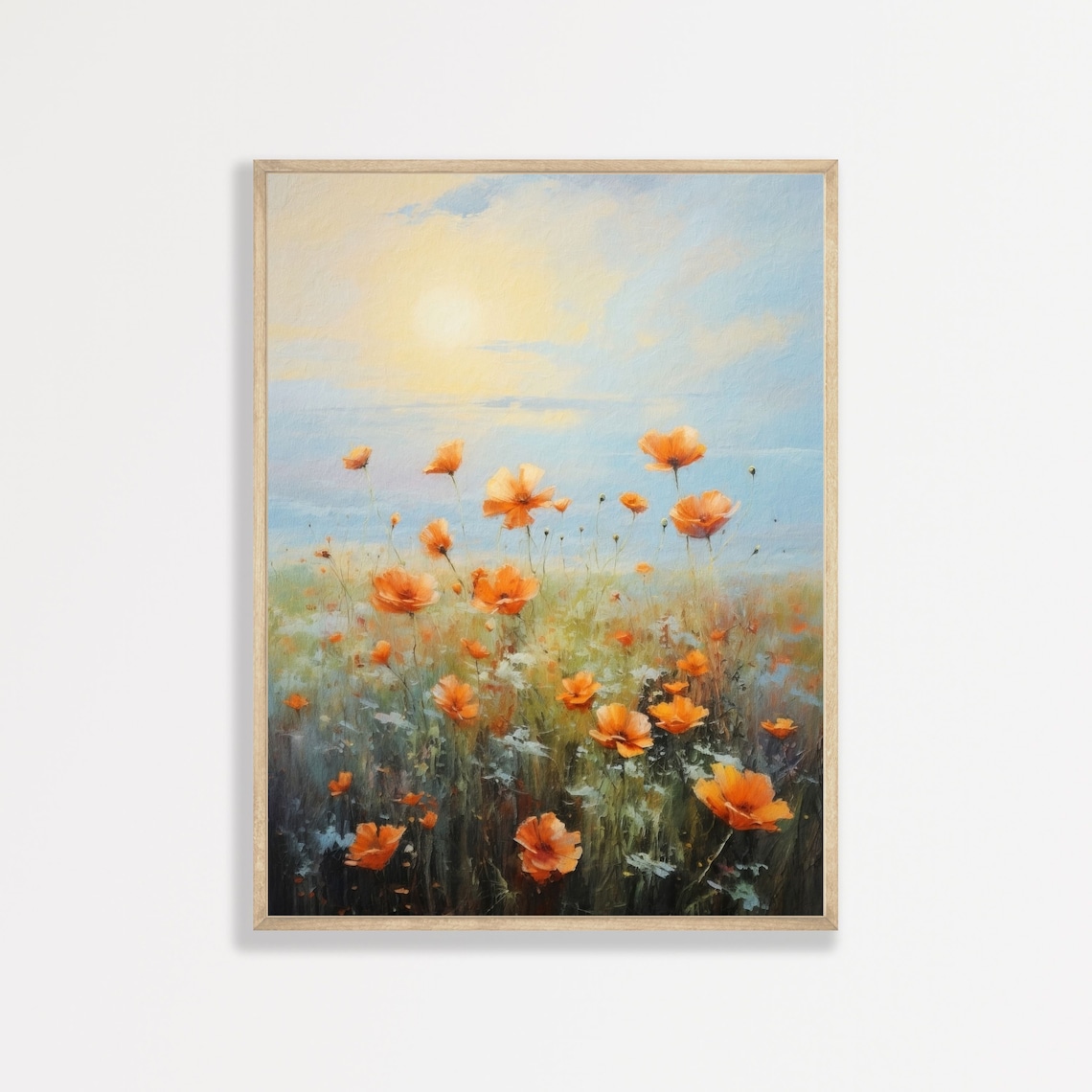 Orange Flowers Retro Floral Nursery Art Print