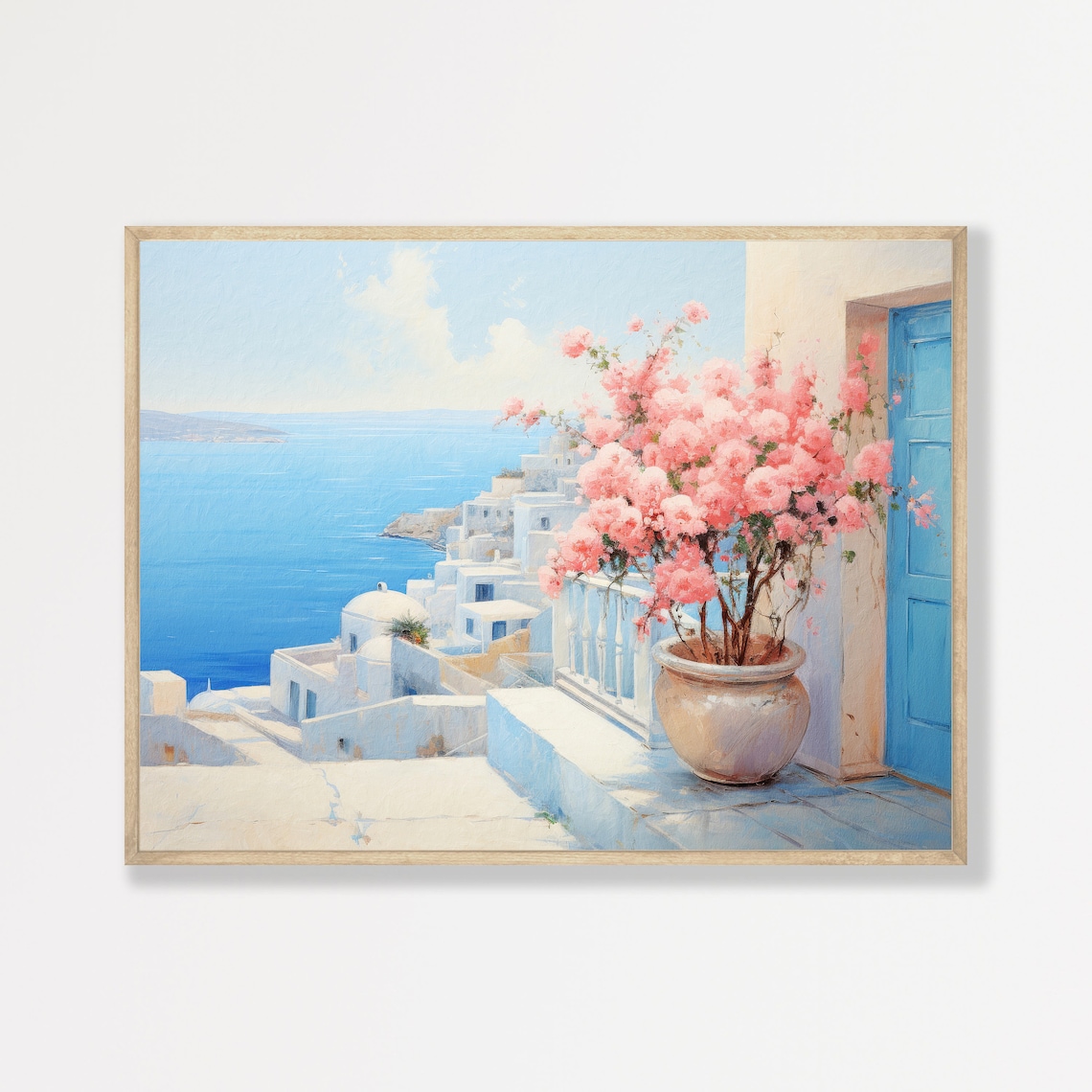 Santorini Vintage Greece Travel Poster, Pastel Aesthetic