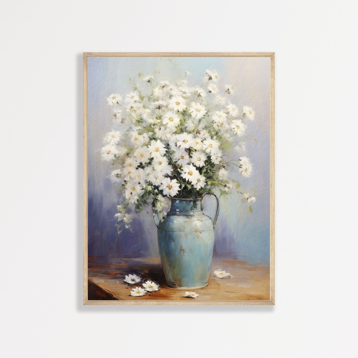 Vintage White Flowers Still Life Art Print, Rustic Nursery