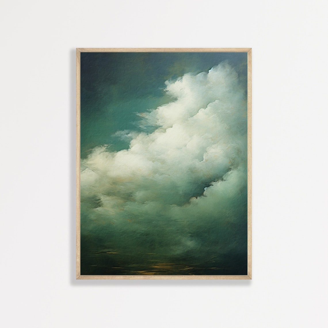 White Clouds Dark Teal Sky Moody Minimalist Abstract Cloud Poster