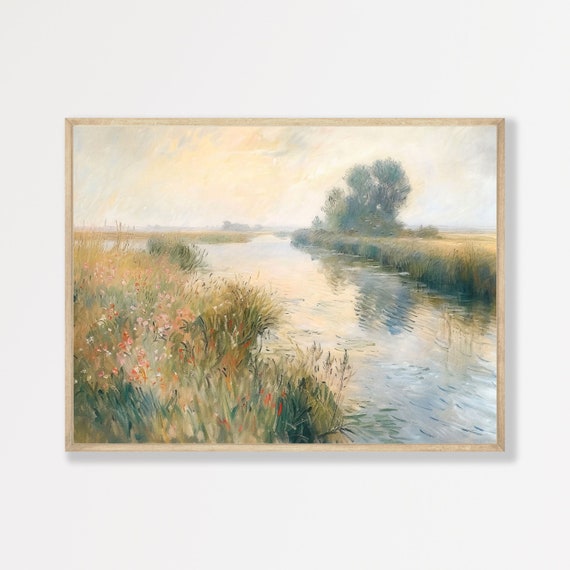 Muted Countryside Painting Retro Farmhouse Minimal Wall Art Rustic Mid Century Decor Vintage Country Art Print P 508