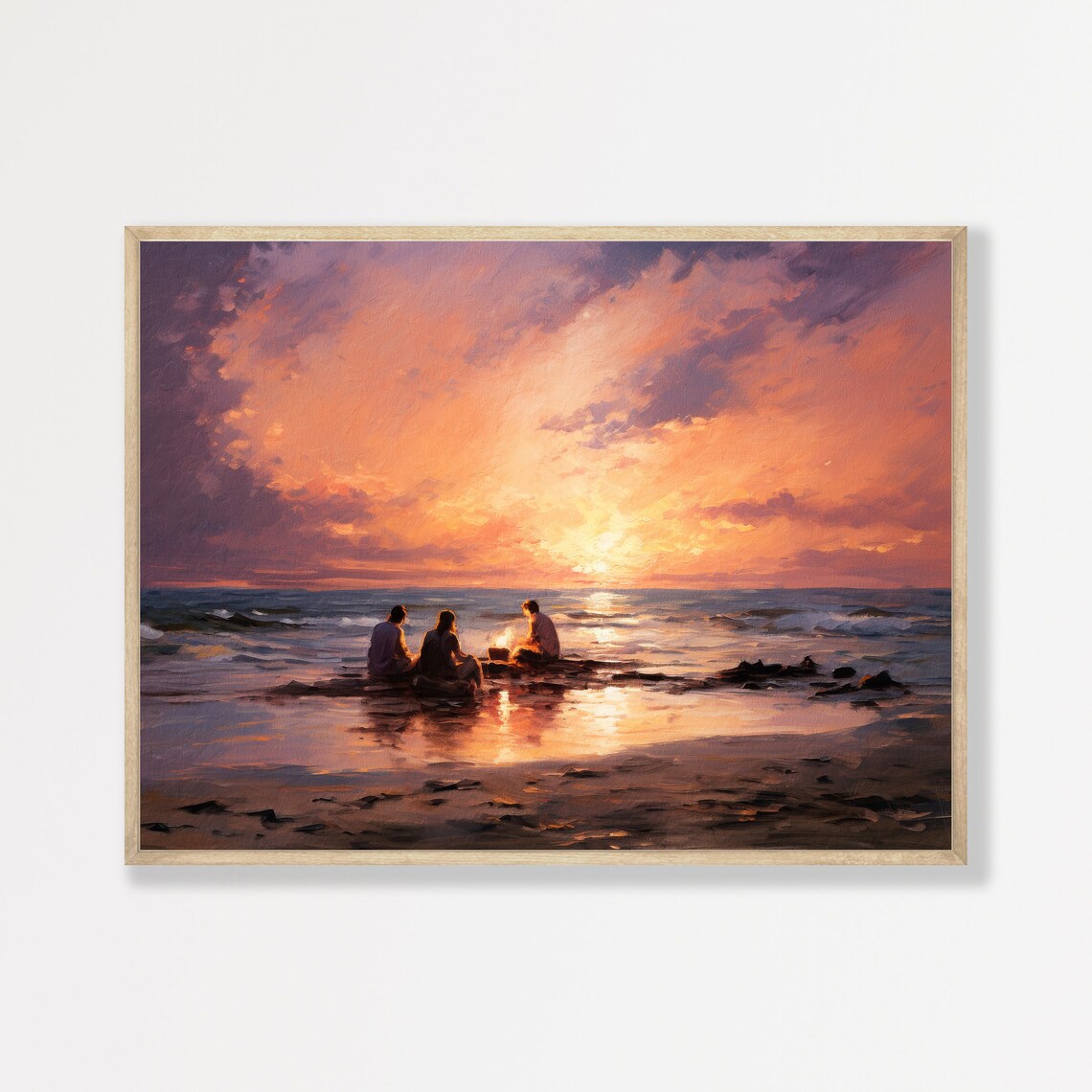 Beach Bonfire Vintage Moody Seascape Art Print