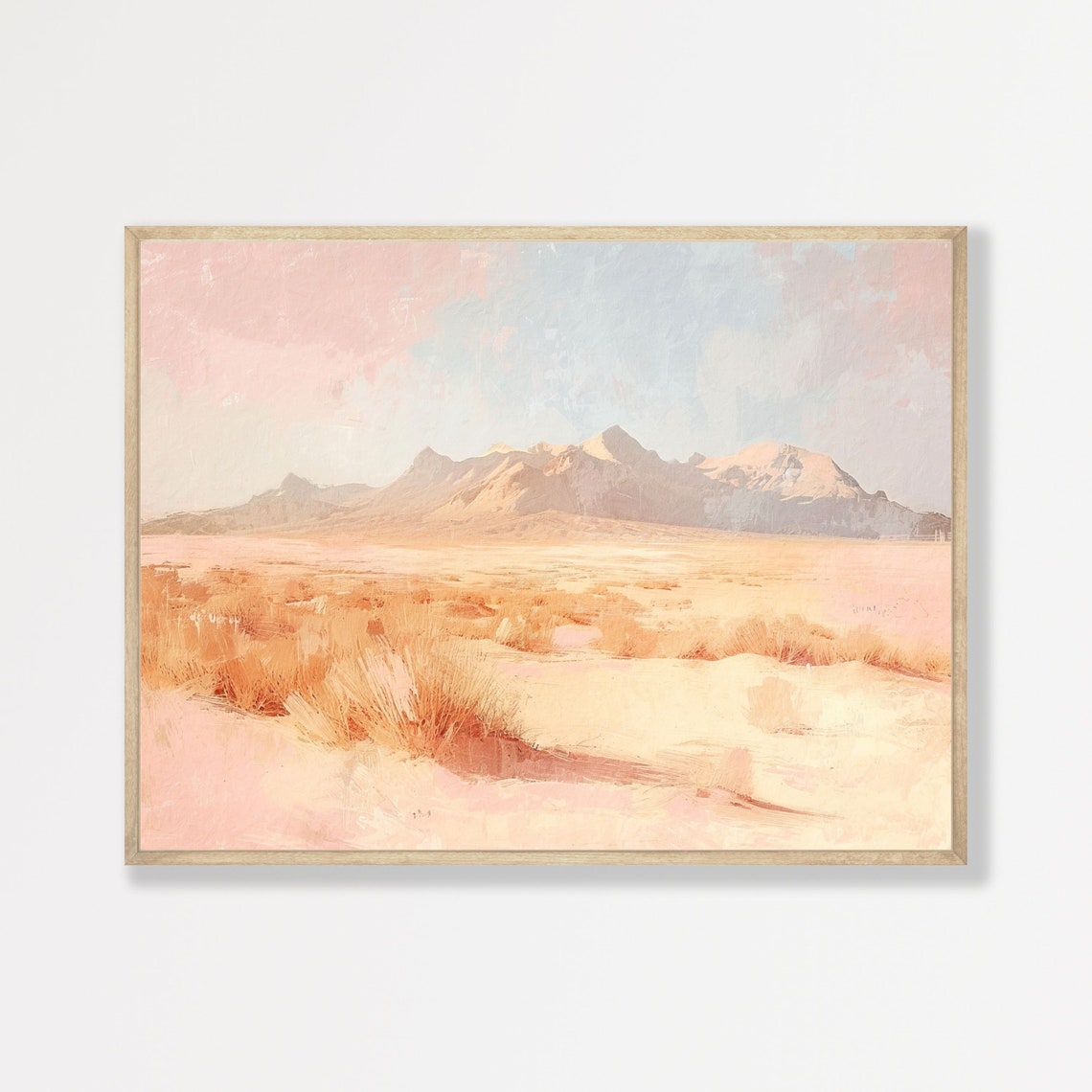 Minimalist Pink Desert Mountains Soft Blush Landscape Art Poster