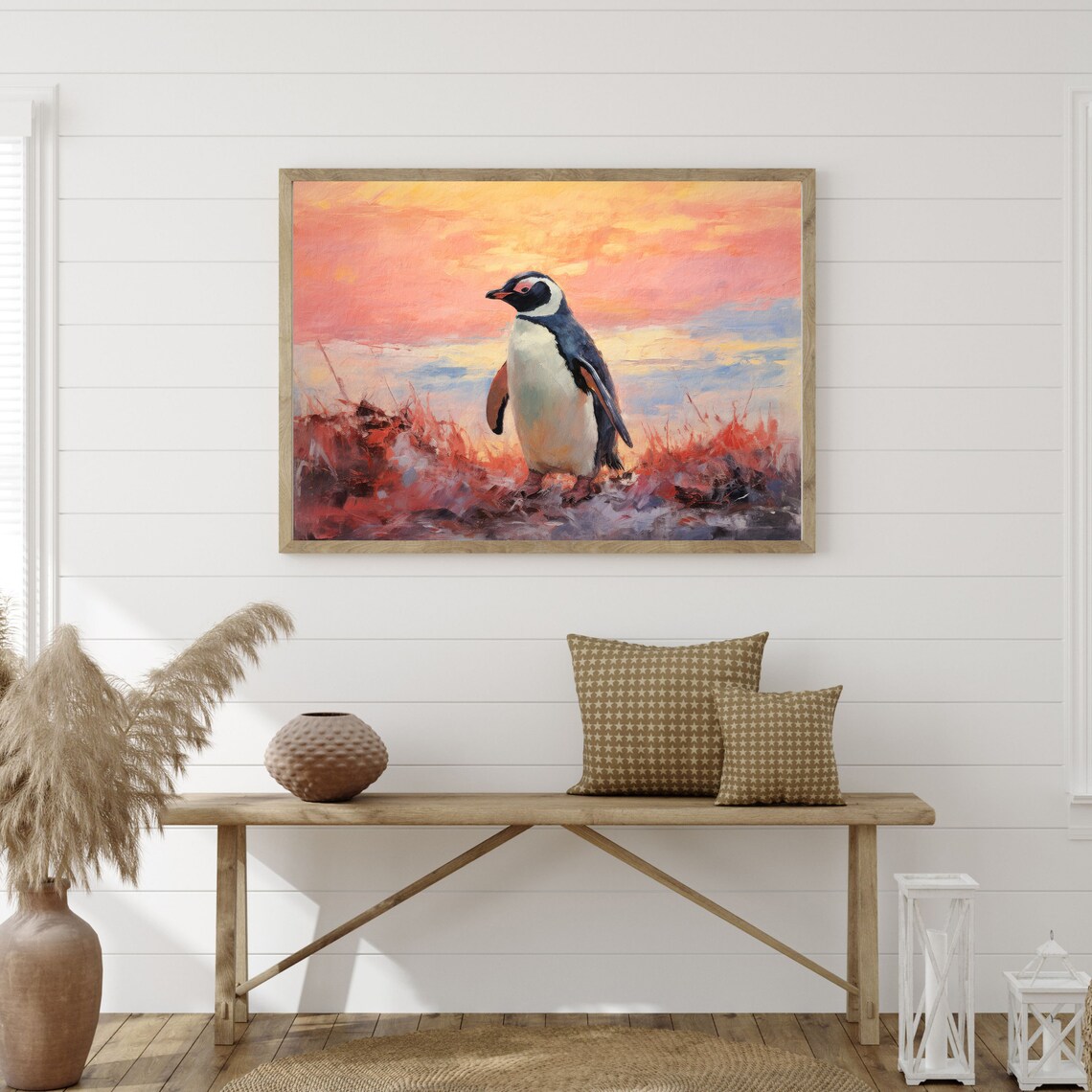 Pastel Penguin Retro Oil Painting Nursery Art Print - Image 3