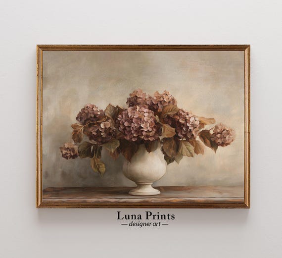 Autumn Hydrangea Stems Art, Country Farmhouse