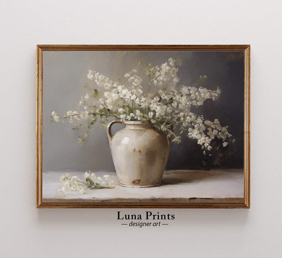 Spring Flowers Painting Art, Neutral Floral Decor