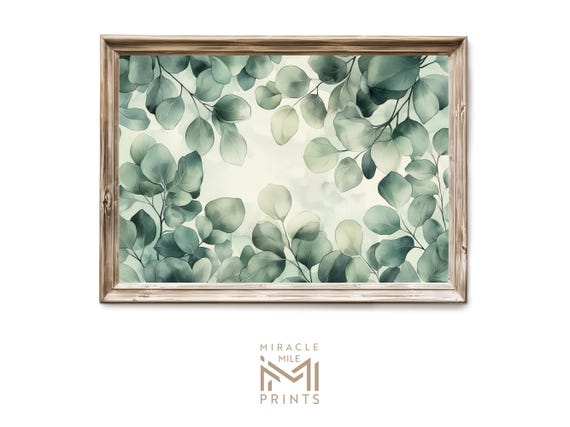 Eucalyptus Botanical Art Vintage Green Leaf Wall Decor Minimal Modern Plant Illustration Nature Print 60