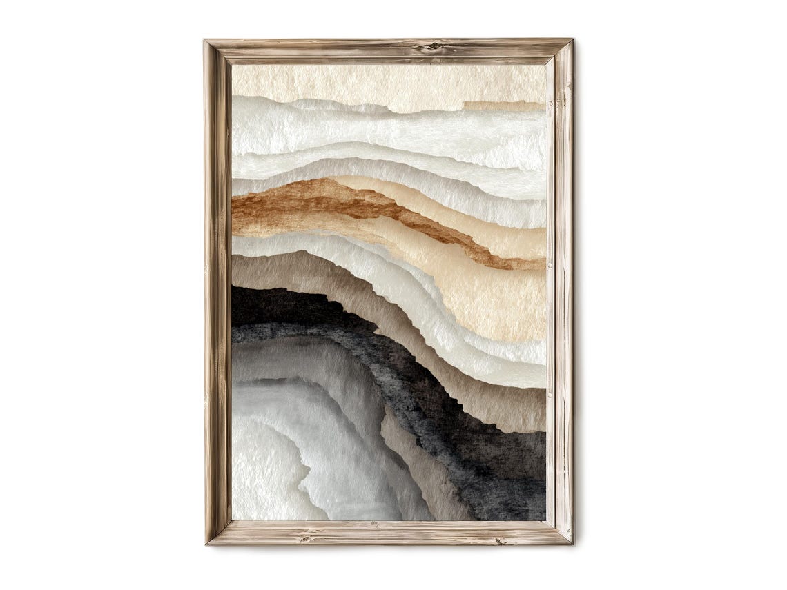 Beige Neutral Abstract Layered Wave Texture Minimalist Wall Art