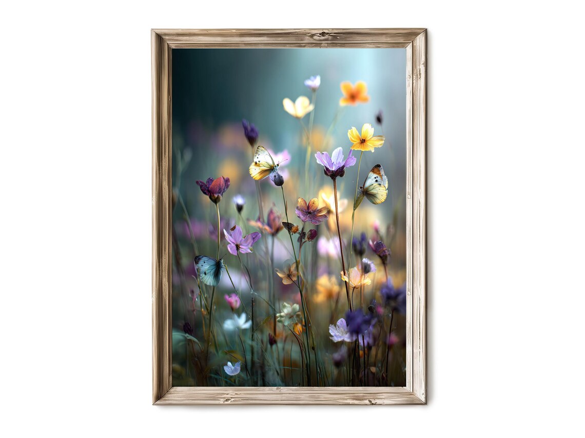 Butterflies Over Wildflower Meadow Colorful Floral Garden Poster