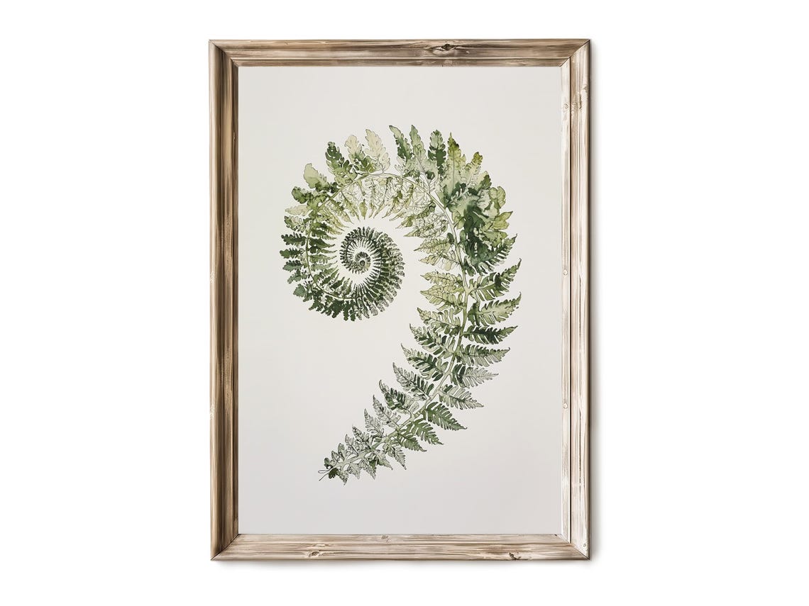 Spiraling Fern Fiddlehead Frond Watercolor Botanical Art Print