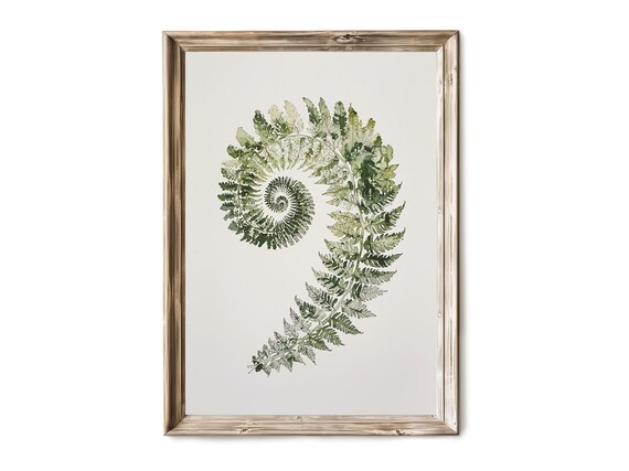 Spiraling Fern Fiddlehead Frond Watercolor Botanical Art Print
