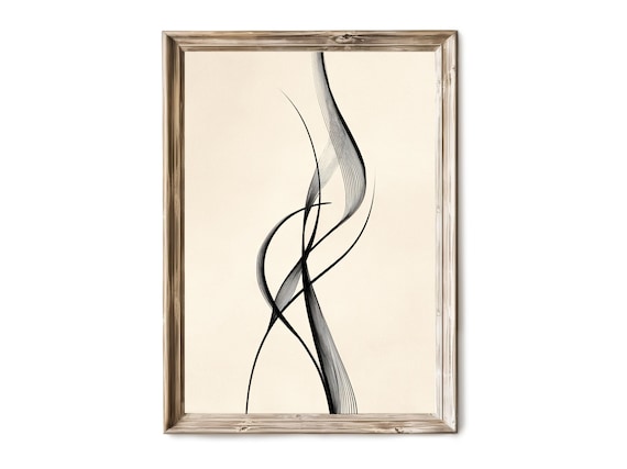 Black Ribbon Curves Beige Neutral Modern Line Abstract Wall Art