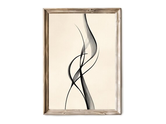 Vertical Line Art Abstract Wall Minimalist Smooth Ink Drawing Modern Japandi Decor Neutral 159