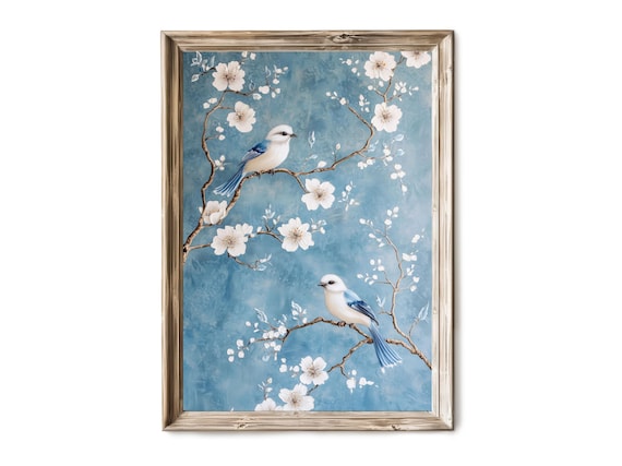 Chinoiserie Songbird Cherry Blossom Toile de Jouy