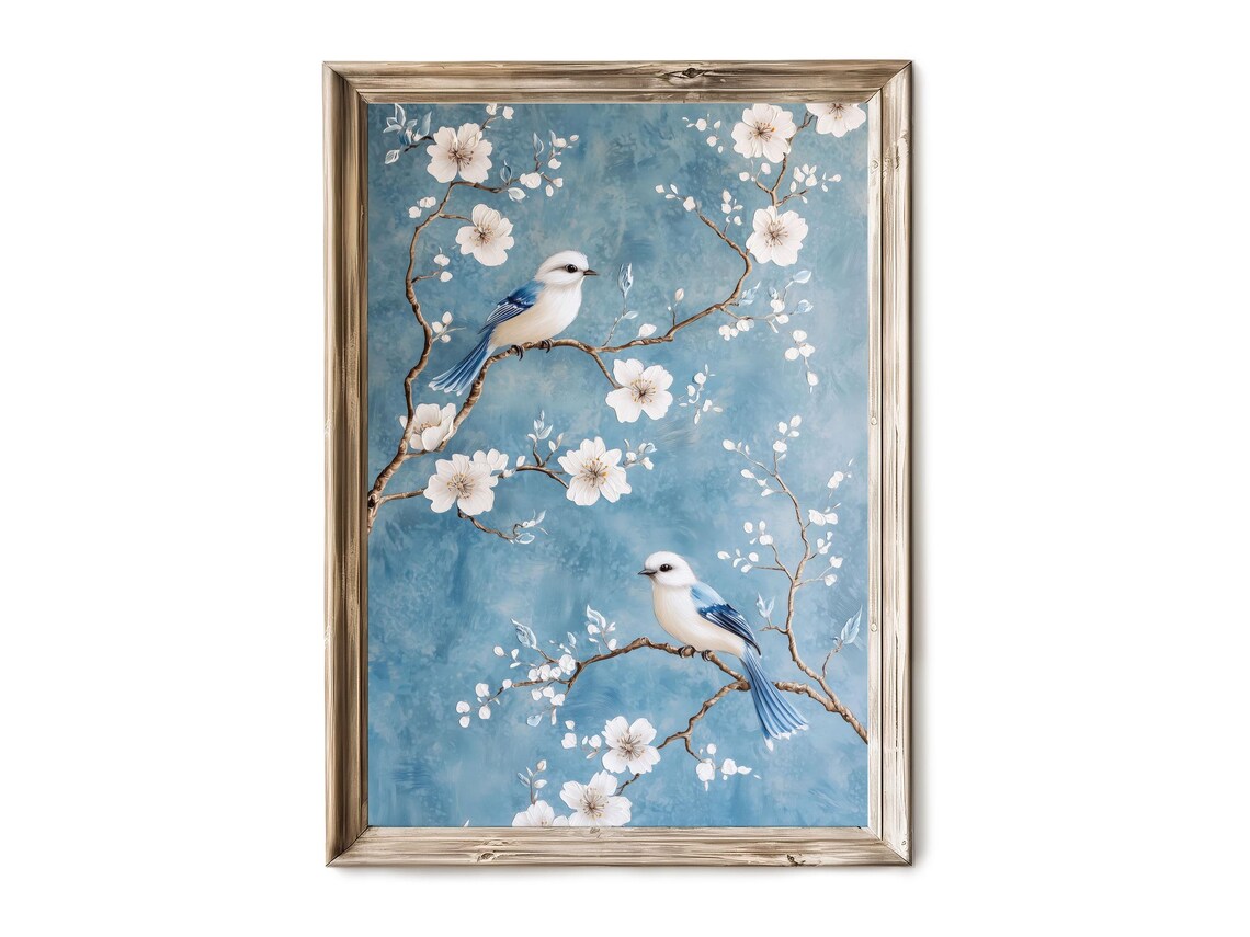 Chinoiserie Songbird Cherry Blossom Toile de Jouy
