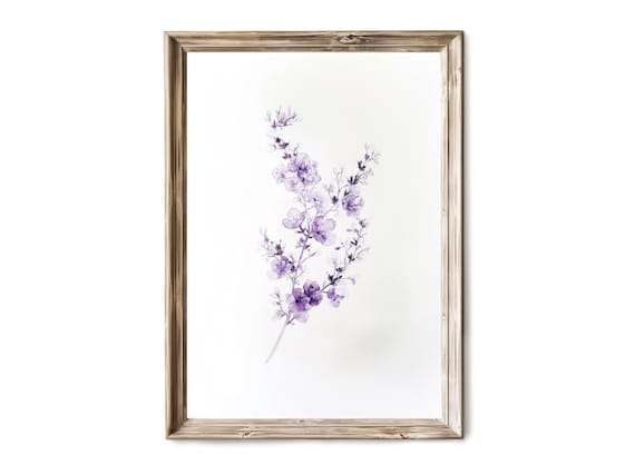 Purple Lavender Botanical Watercolor Romantic Vintage Floral Print