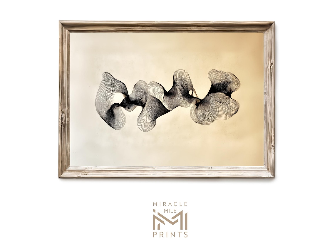 Graceful Flowing Line Art Minimalist Neutral Ink Drawing Abstract Poster