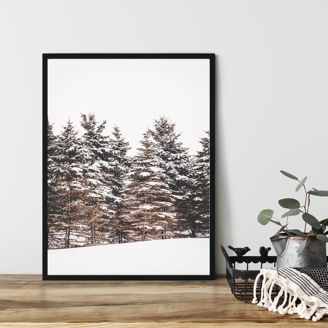 Snow-Covered Evergreen Forest Winter Trees Minimalist Photo Poster