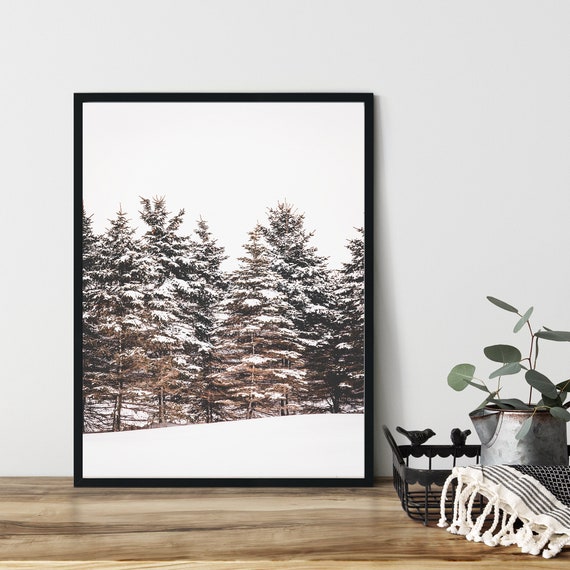 Winter Forest Print Snowy Trees Modern Minimalist Wall Art Landscape Nature Photography Cottage