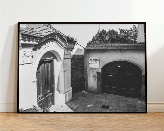 Zagreb Mlinske Stube Old Street Black And White Photo Poster Croatia Art