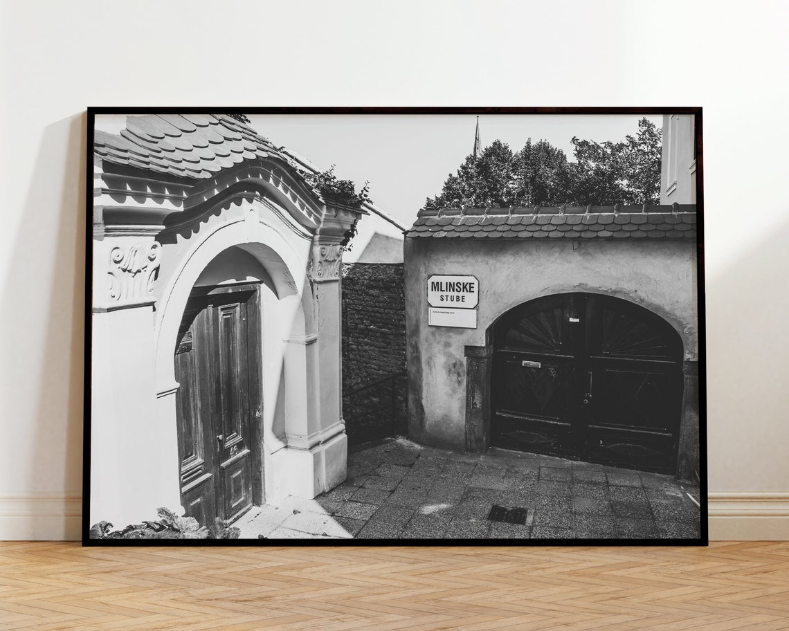 Zagreb Travel Print Mlinske Stube Black And White Photography City Poster Old Street Neutral Wall Art Croatia Europe