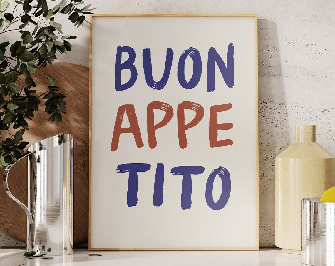 Buon Appetito Retro Red Blue Typography Italian Kitchen Poster