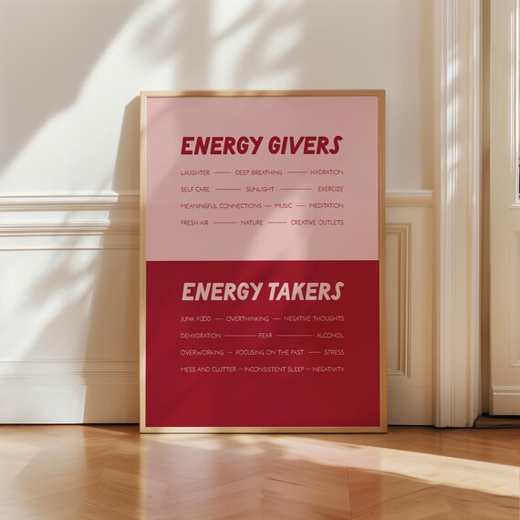 Energy Givers and Takers Therapy Office Wellness Checklist Poster