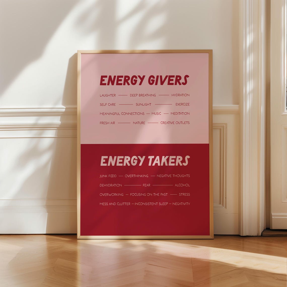 Energy Givers and Takers Therapy Office Wellness Checklist Poster
