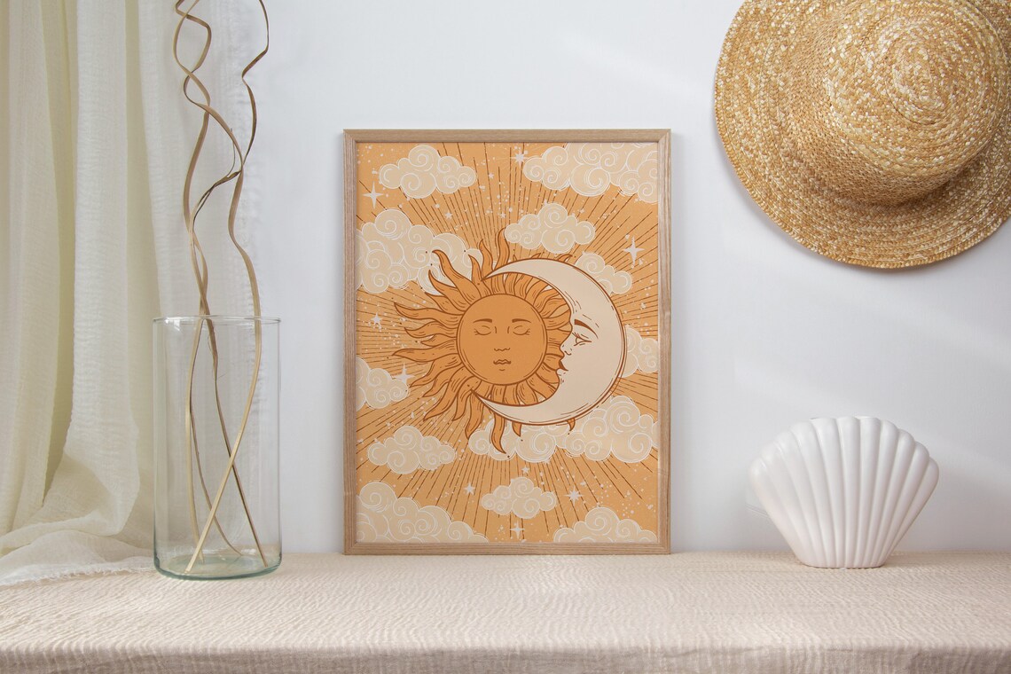 Sun And Moon 70s Celestial Wall Art Print - Image 4