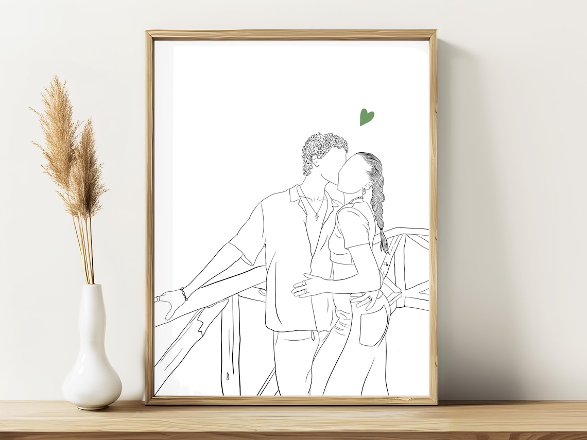 Custom Line Drawing From Photo, Couple Line Art