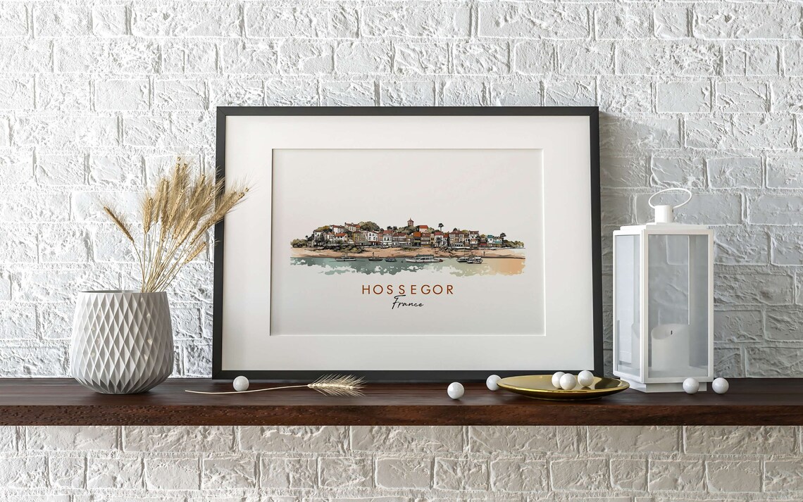 Hossegor France Coastal Harbor Town Boats Watercolor Art Poster - Image 2