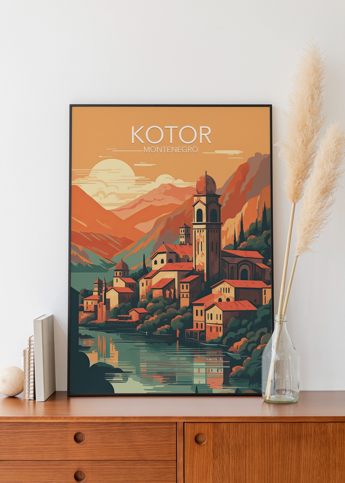 Kotor Montenegro Adriatic Old Town Church Waterfront Sunset Poster - Image 2