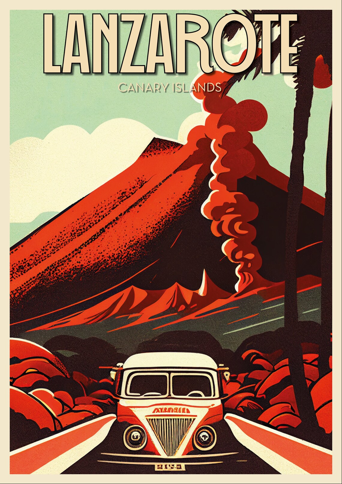 Lanzarote Canary Islands Red Volcano Road Trip Vintage Travel Poster - Image 2