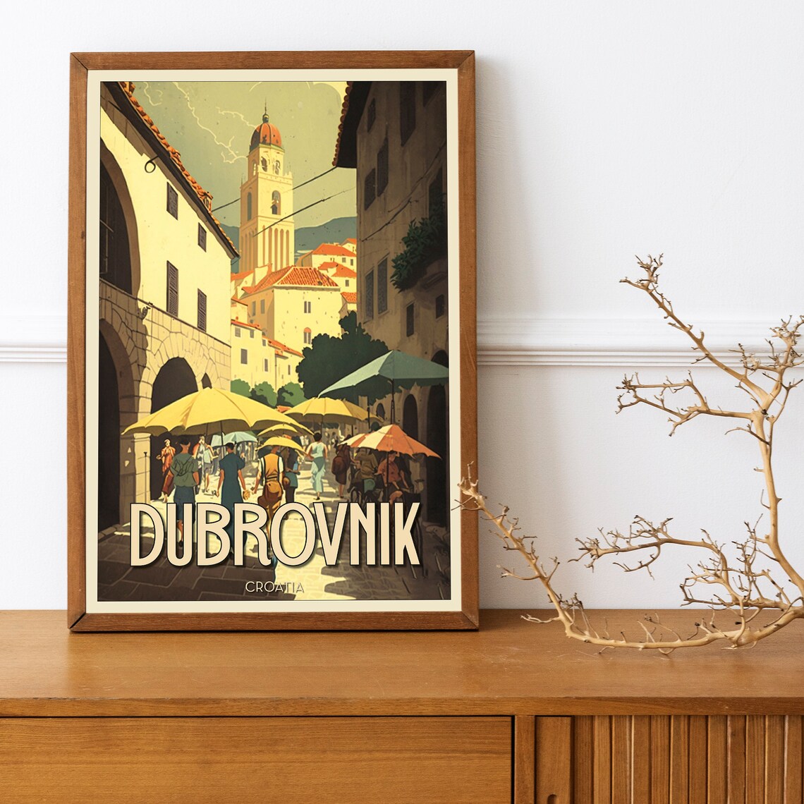 Dubrovnik Croatia Vintage Old Town Street Market Umbrella Poster - Image 2