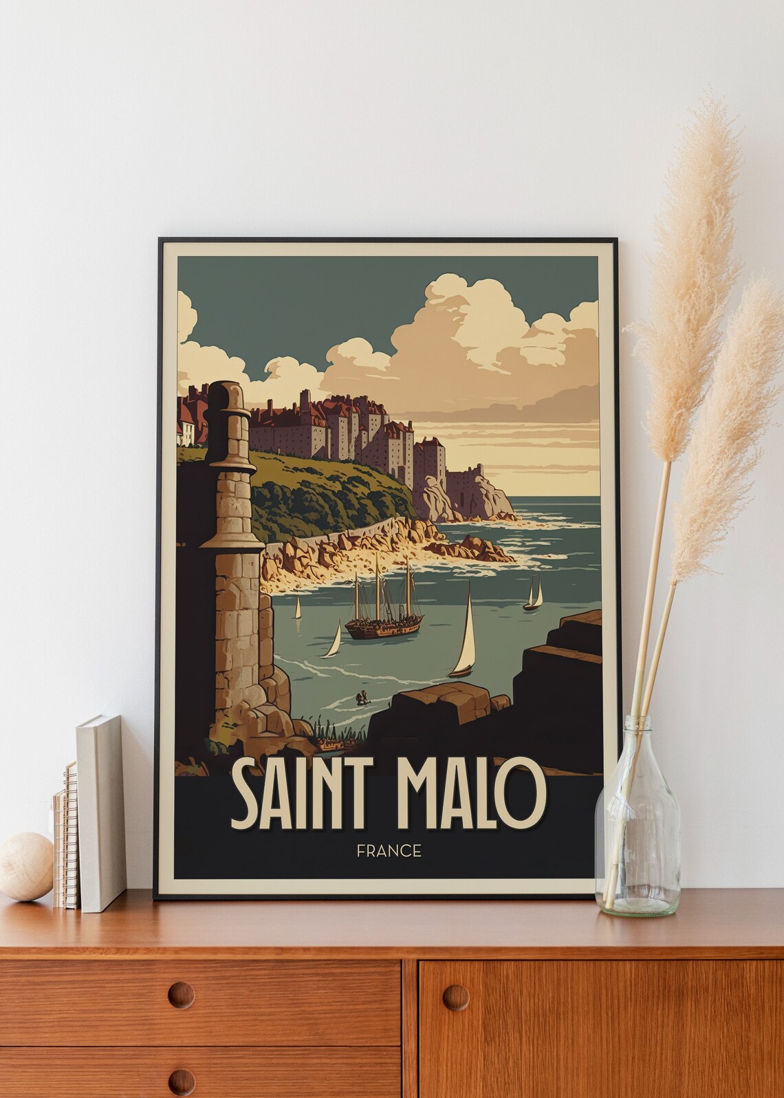 Saint Malo France Vintage Walled Port Harbor Sailboats Poster - Image 2