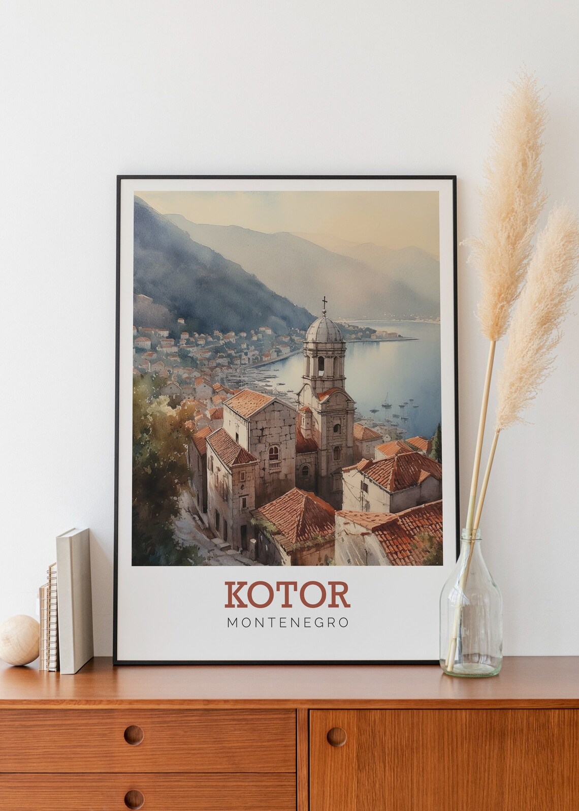 Kotor Montenegro Scenic Bay Old Town Bell Tower Watercolor Poster - Image 3