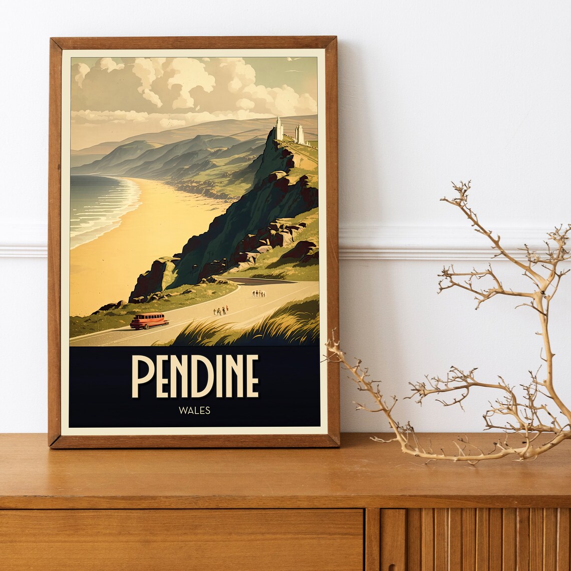 Pendine Wales Vintage Travel Poster, Art Print