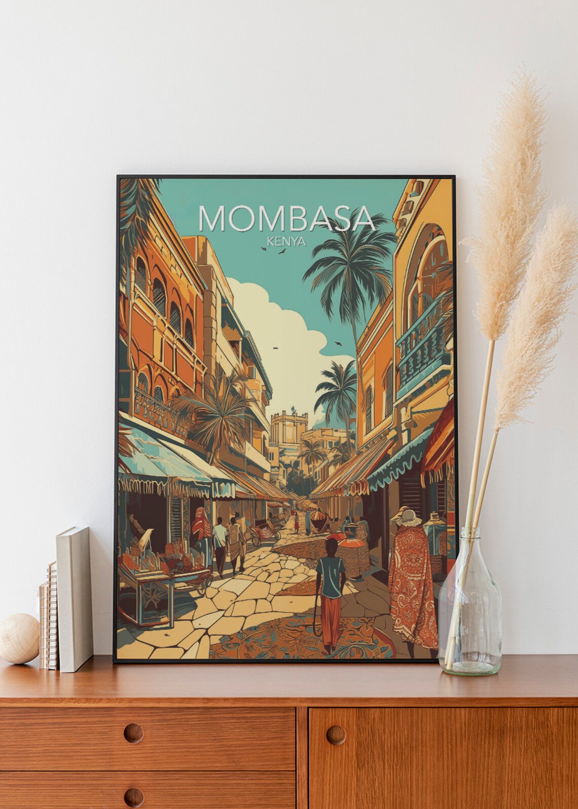 Mombasa Kenya Old Town Palm Street Market Tropical Art Poster - Image 2