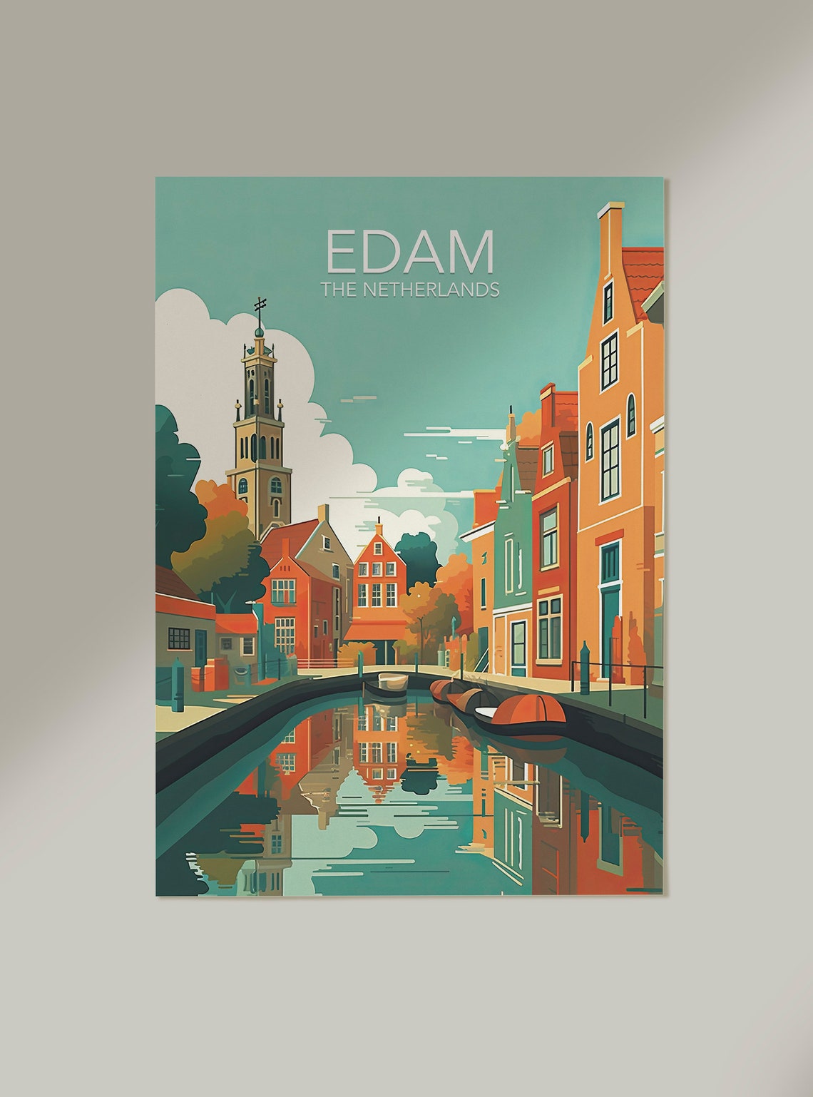 Edam Netherlands Canal Houses Reflection Vintage Travel Poster - Image 2