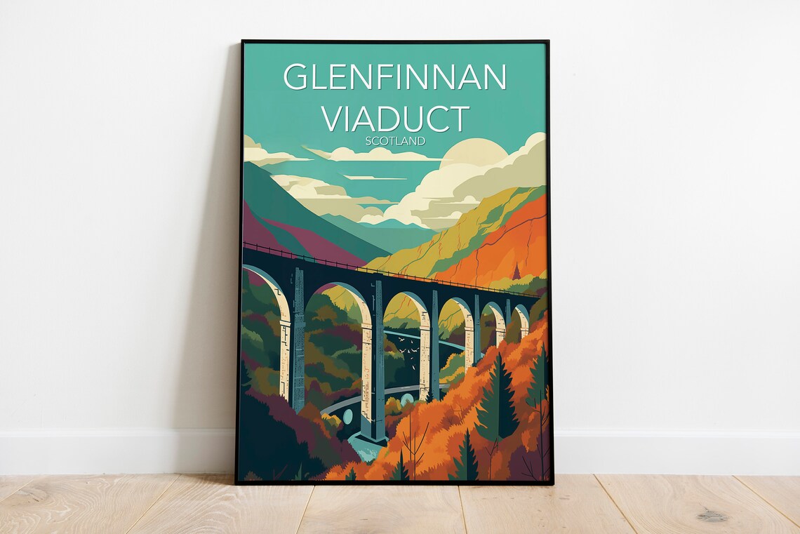 Glenfinnan Viaduct Scotland Stone Railway Arches Vintage Travel Poster