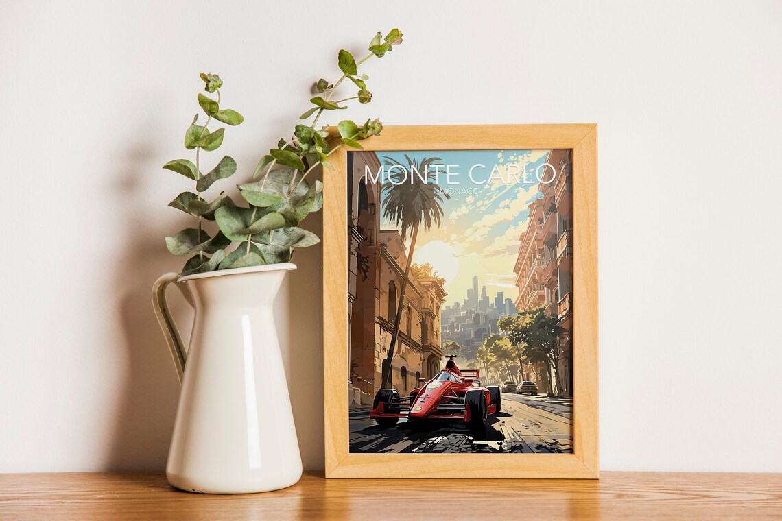 Monte Carlo Monaco Grand Prix Red Race Car Street Scene Poster - Image 3
