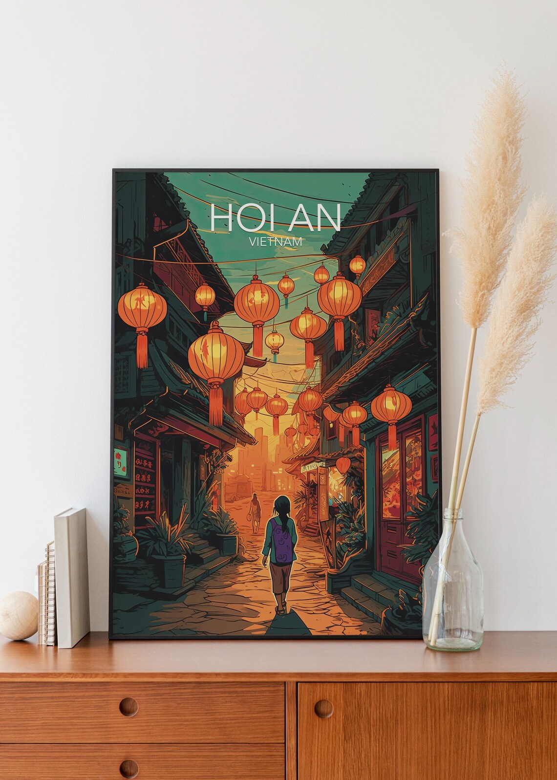 Hoi An Vietnam Glowing Lantern Street Dusk Modern Travel Poster - Image 3