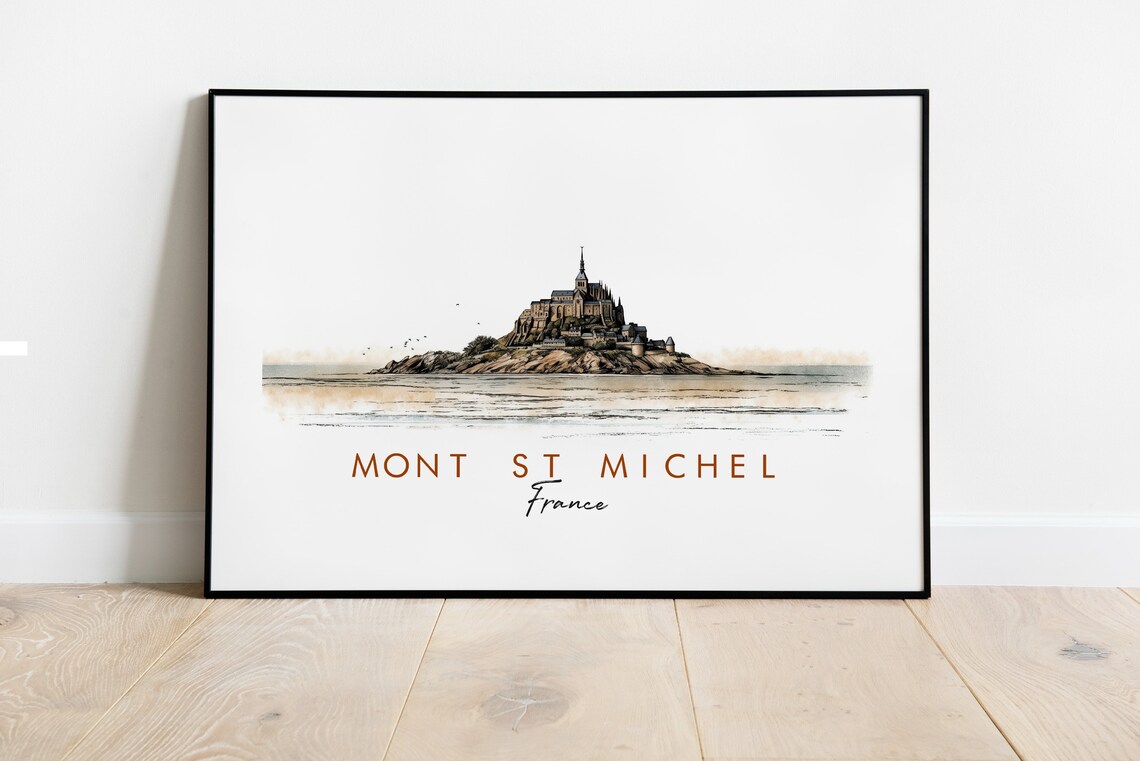 Mont St Michel France Abbey Island Tidal Watercolor Art Poster
