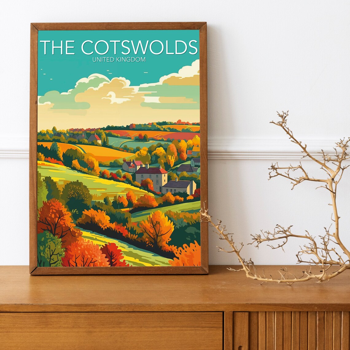 The Cotswolds United Kingdom Autumn Hills Vintage Travel Art Poster