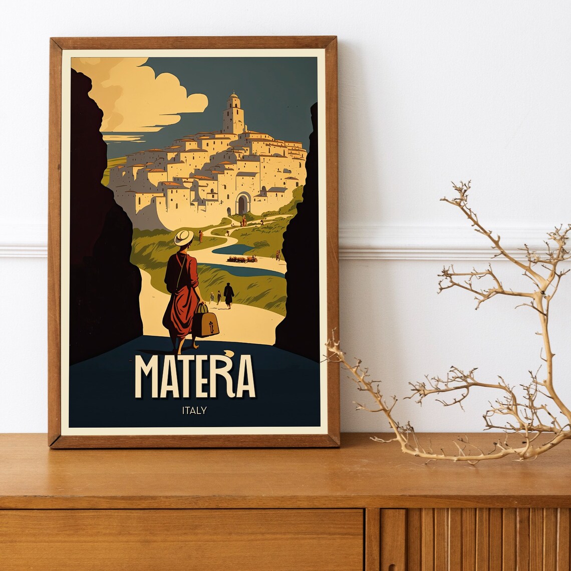 Matera Italy Ancient Cave City Hilltop Vintage Travel Poster
