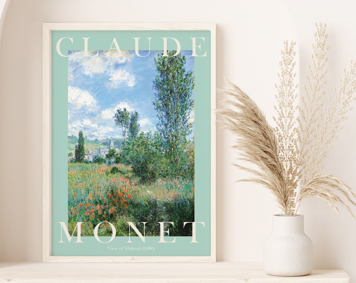Claude Monet View of Vetheuil 1880 Fresh Mint Green Border Poster