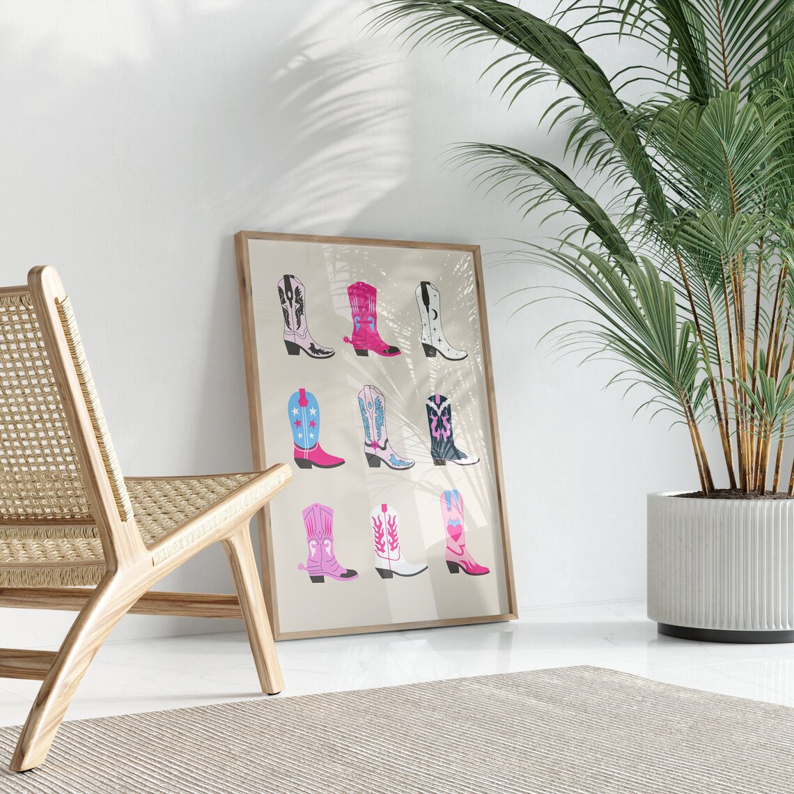 Colorful Illustrated Cowboy Boots Grid Western Girl Room Poster - Image 2
