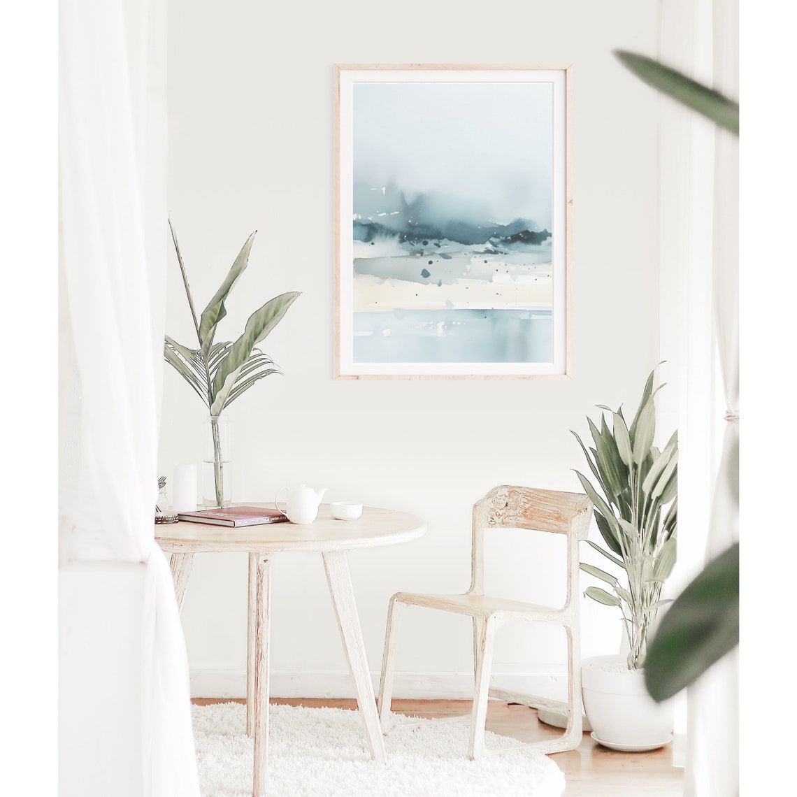 Teal Blue Abstract Watercolor Horizon Splash Modern Art Poster - Image 3
